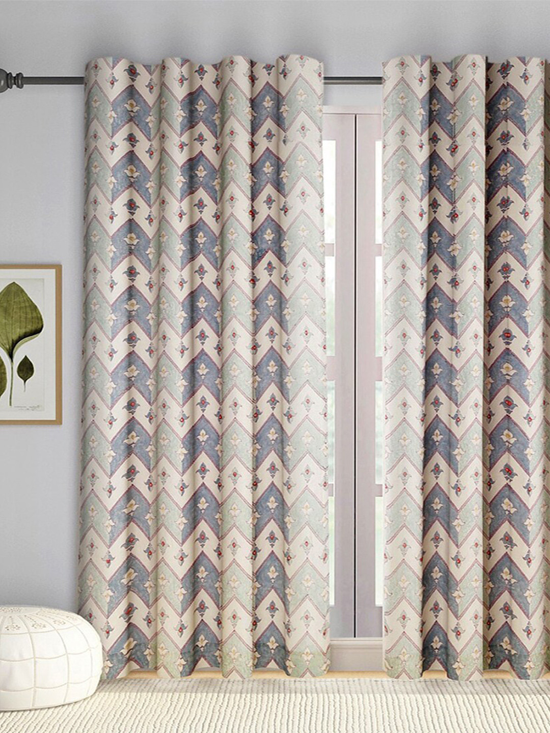 

Fabindia Naryna Blue & Cream-Coloured Ethnic Motifs Printed Sheer Window Curtain