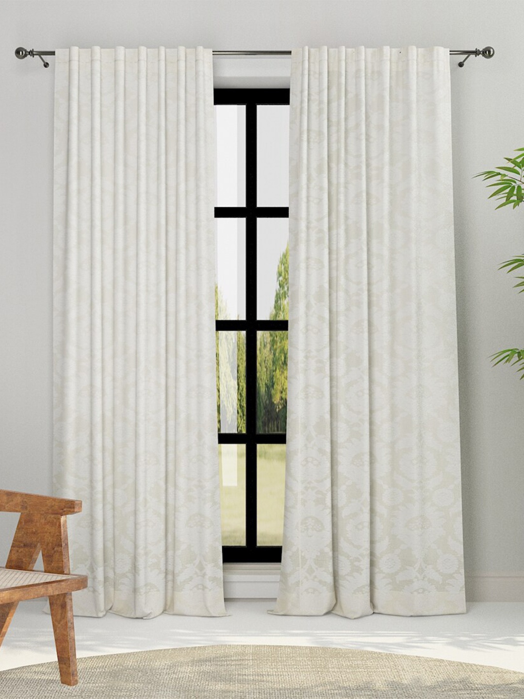 

Fabindia Gulmarg Cream-Coloured Ethnic Motifs Printed Sheer Door Curtain