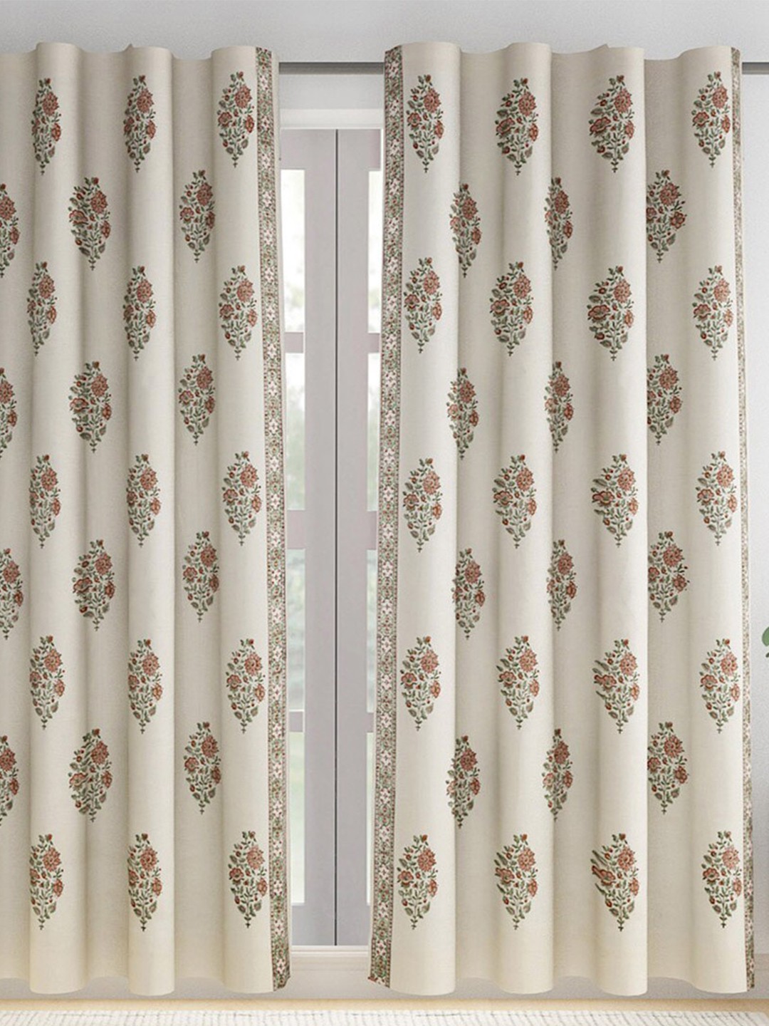 

Fabindia Vanan White & Red Floral Sheer Long Door Curtain