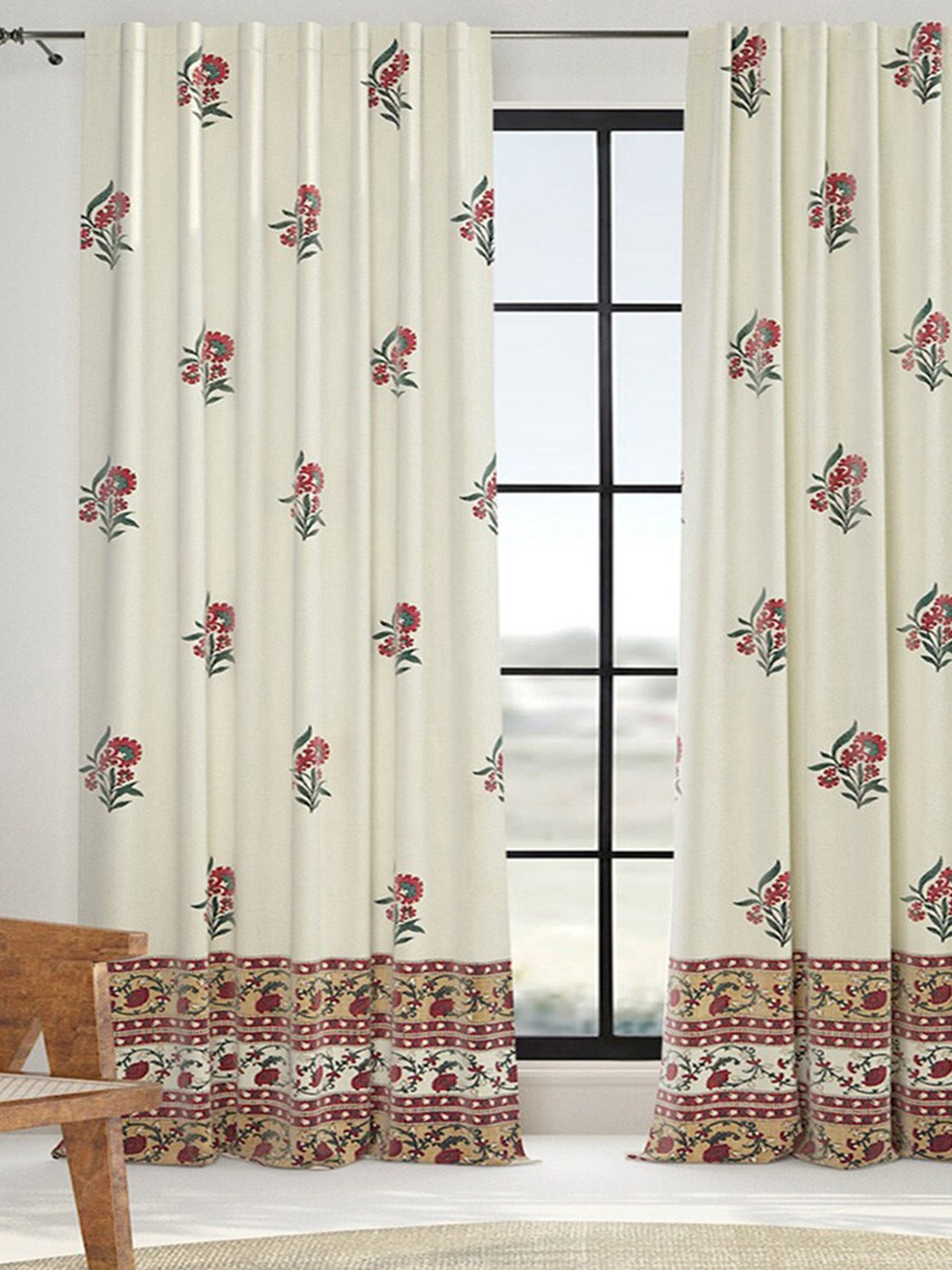

Fabindia Sahaj Red & Cream-Coloured Ethnic Motifs Sheer Printed Long Door Curtain