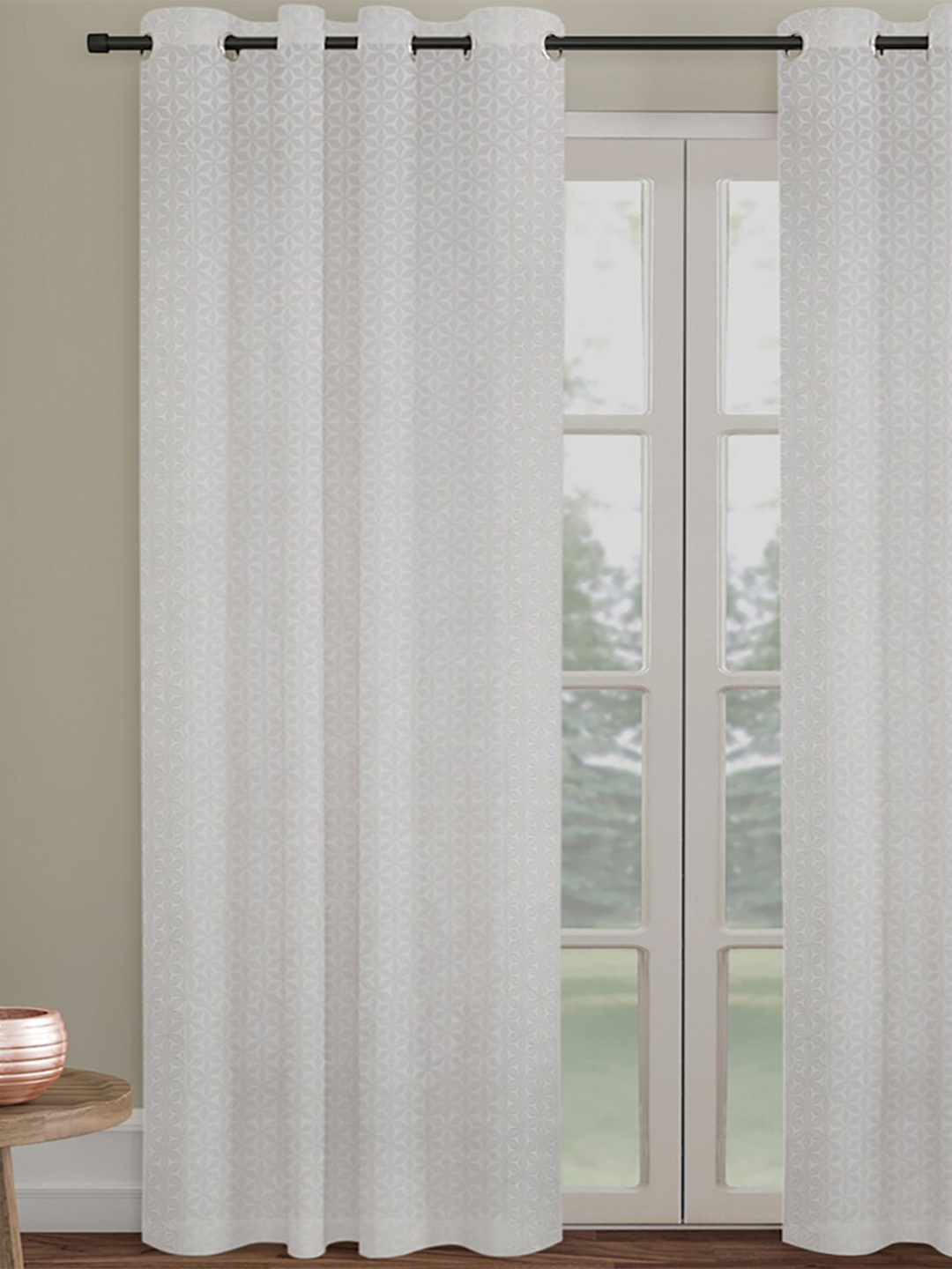 

Fabindia Anique White & White Geometric Printed Sheer Window Curtain