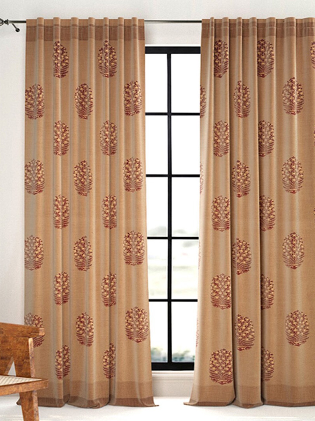 

Fabindia Rust & Brown Floral Cotton Sheer Window Curtain