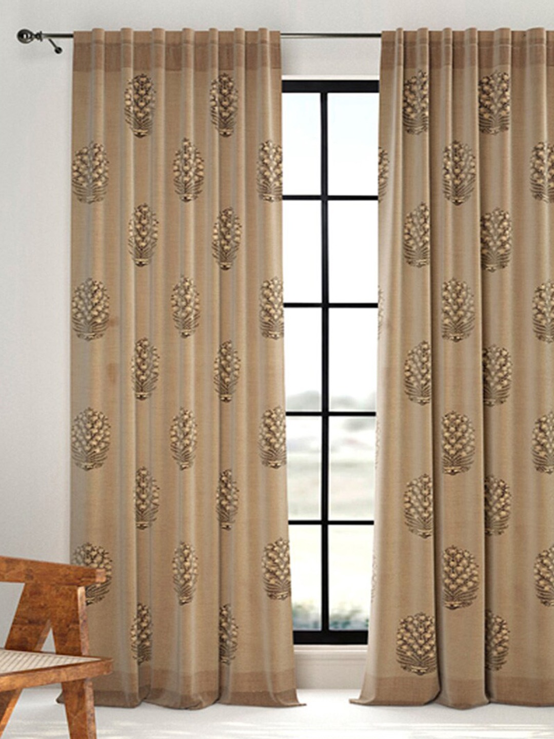 

Fabindia Ayur Gold-Toned Ethnic Motifs Printed Sheer Long Door Curtain