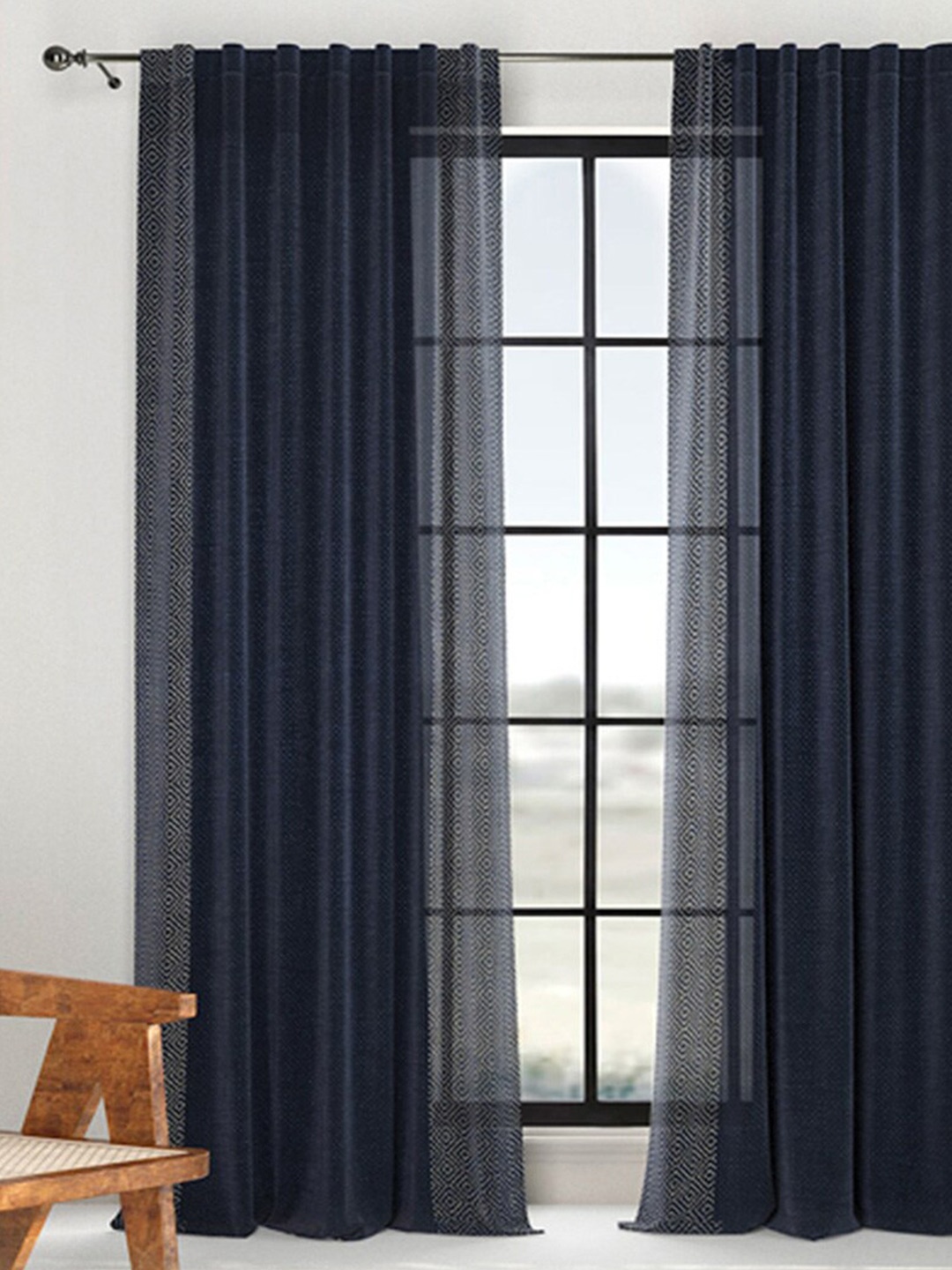 

Fabindia Enakshi Blue & White Geometric Printed Room Darkening Window Curtain