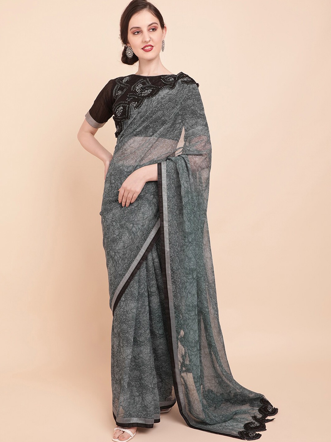 

Sangria Grey & Black Tie and Dye Pure Georgette Saree