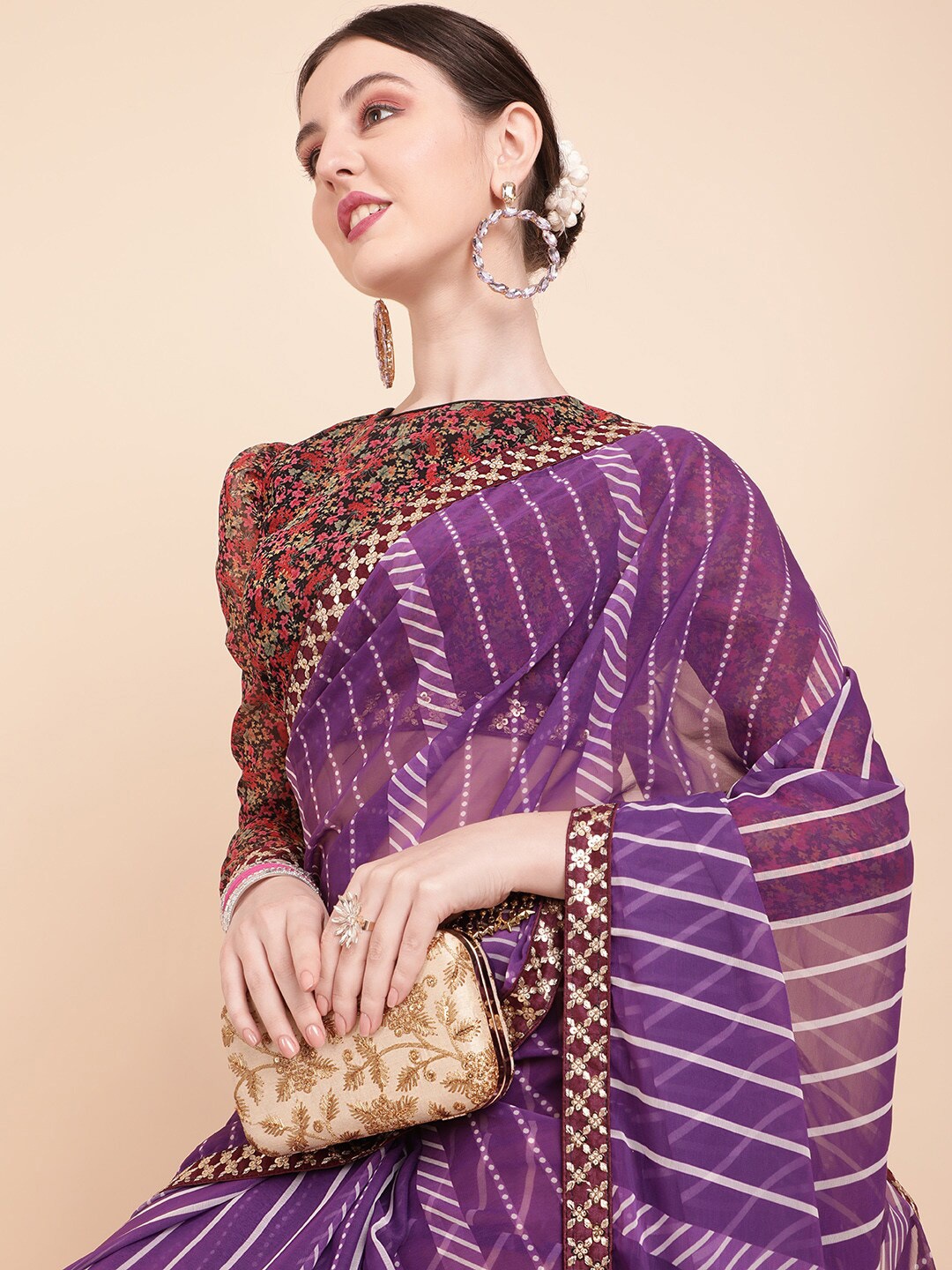 

Sangria Purple Bandhani Pure Georgette Saree