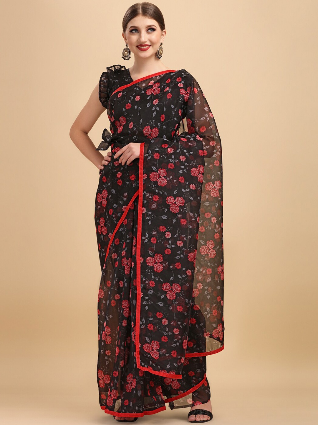 

Sangria Black Floral Printed Saree