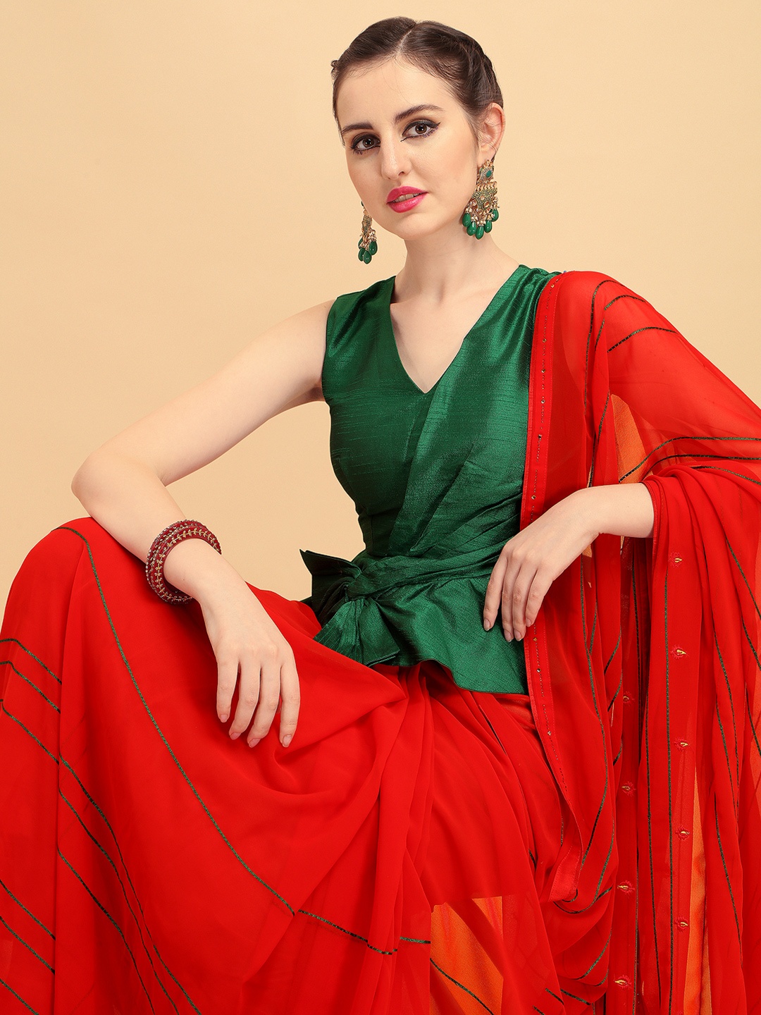 

Sangria Red Striped Georgette Saree