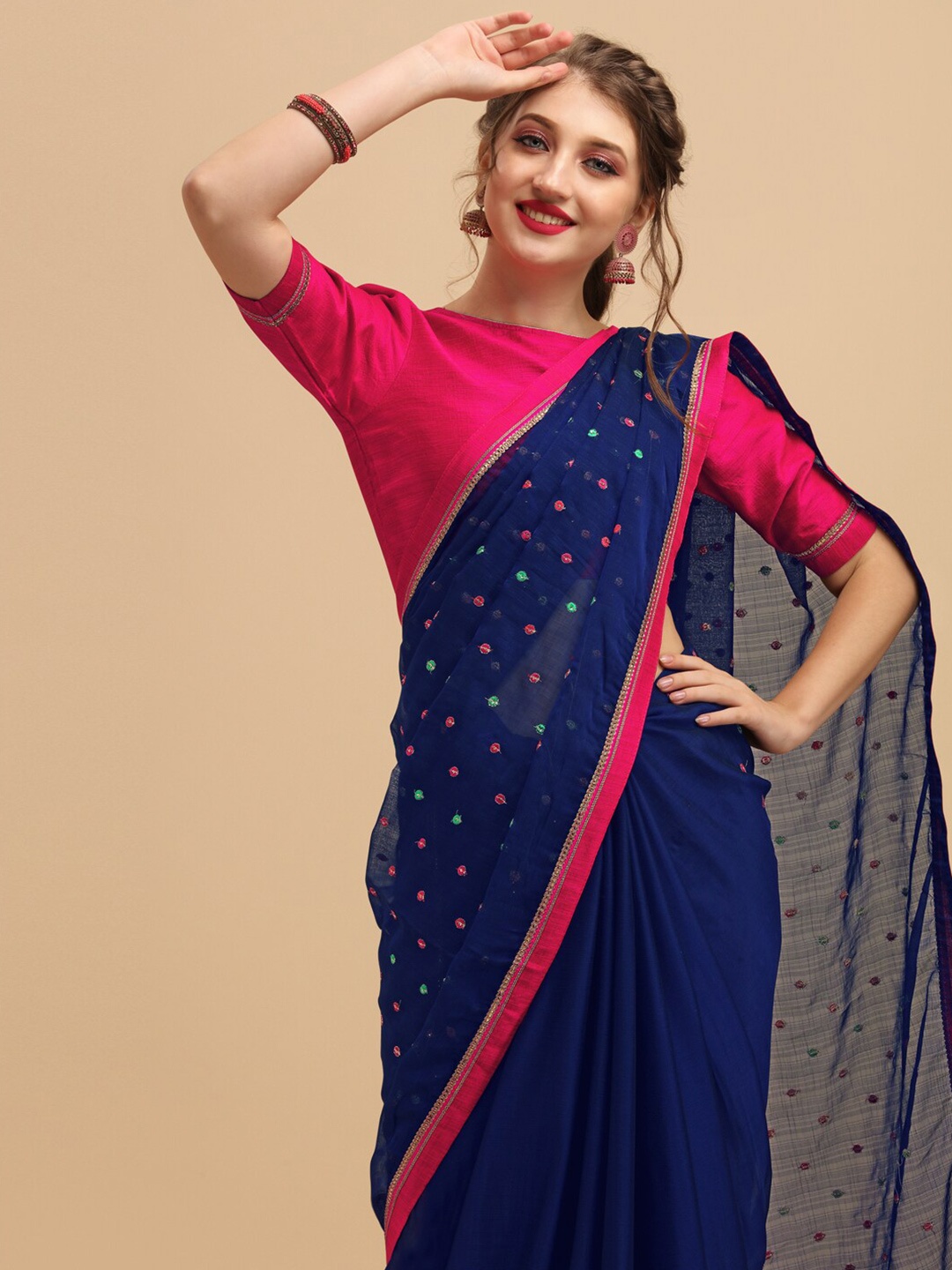 

Sangria Navy Blue Zari Embroidered Saree
