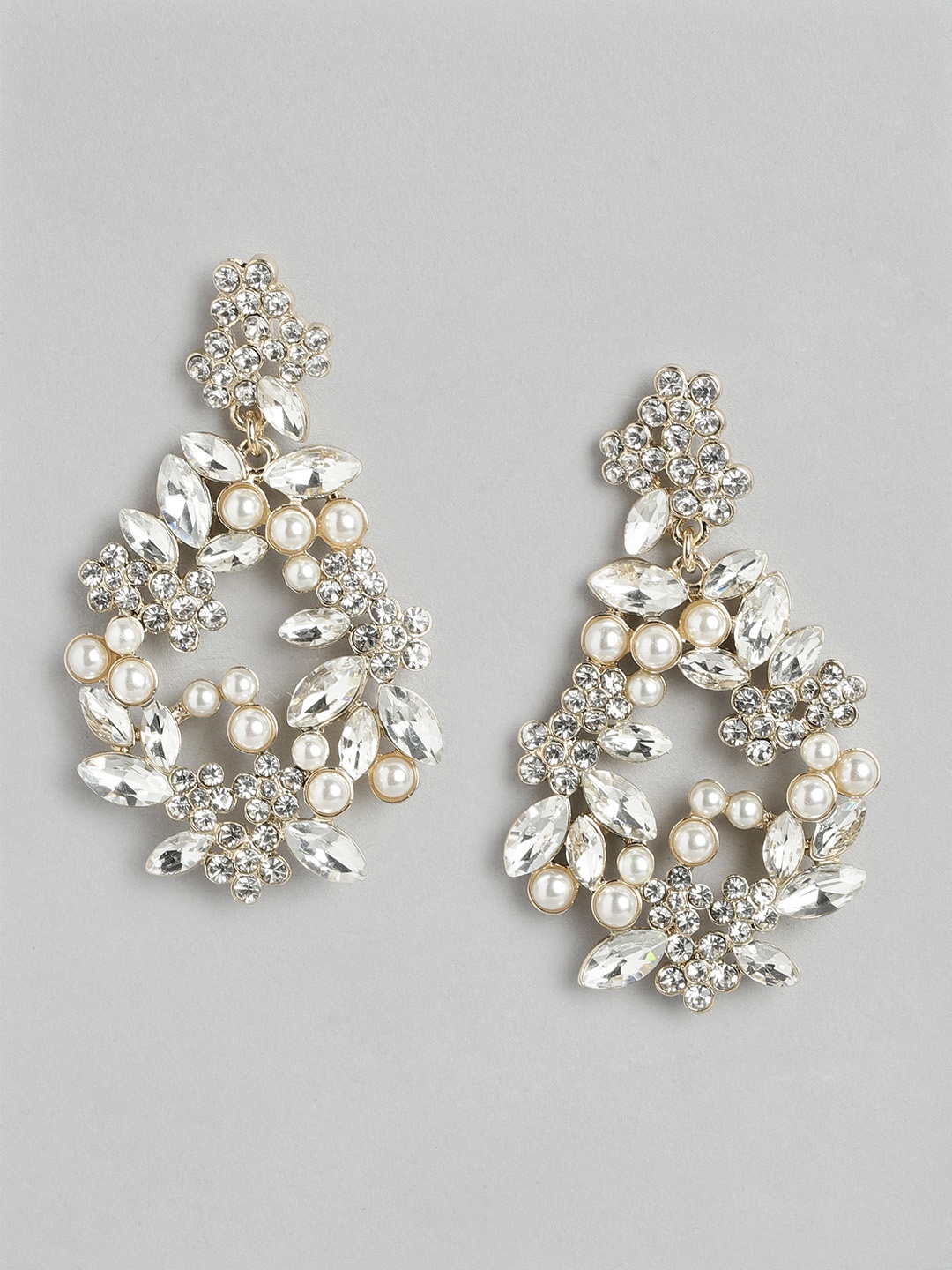 

Forever New Silver-Plated Crystal Studded Floral Drop Earrings