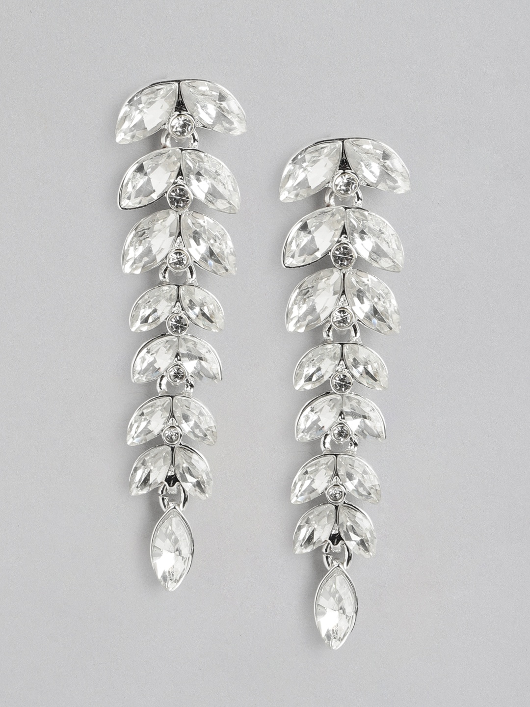 

Forever New Silver-Plated Crystal Studded Leaf Shaped Drop Earrings