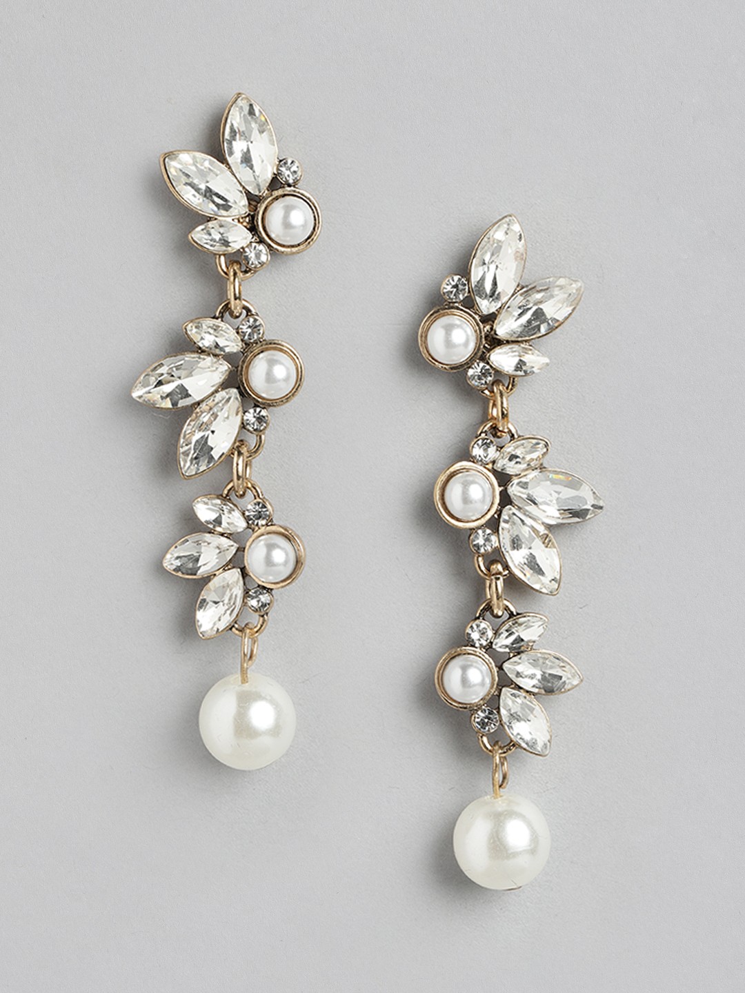 

Forever New Gold-Plated Pearl Studded Floral Drop Earrings, White