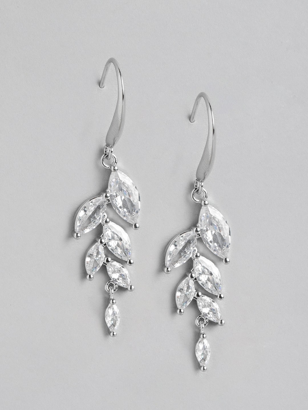 

Forever New Silver-Plated CZ Studded Geometric Drop Earrings