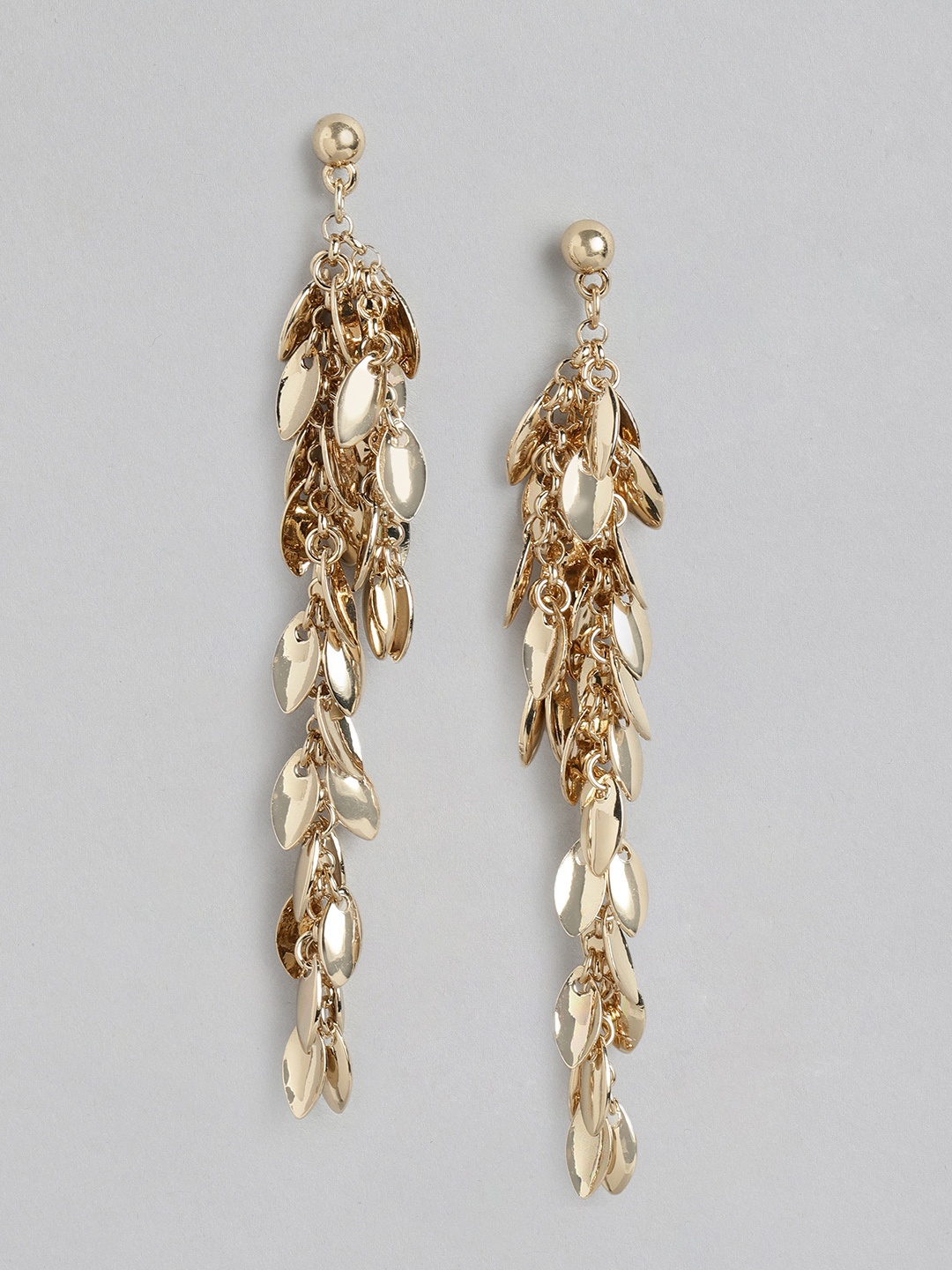 

Forever New Gold-Plated Pearl Studded Leaf Shaped Drop Earrings