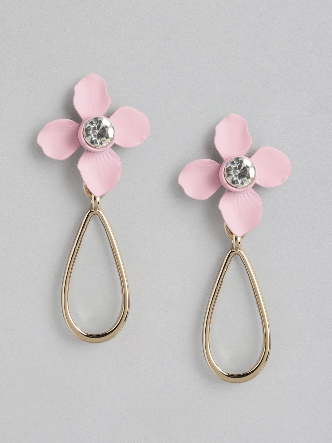 

Forever New Rose Gold-Plated Crystal Studded Floral Drop Earrings, Pink