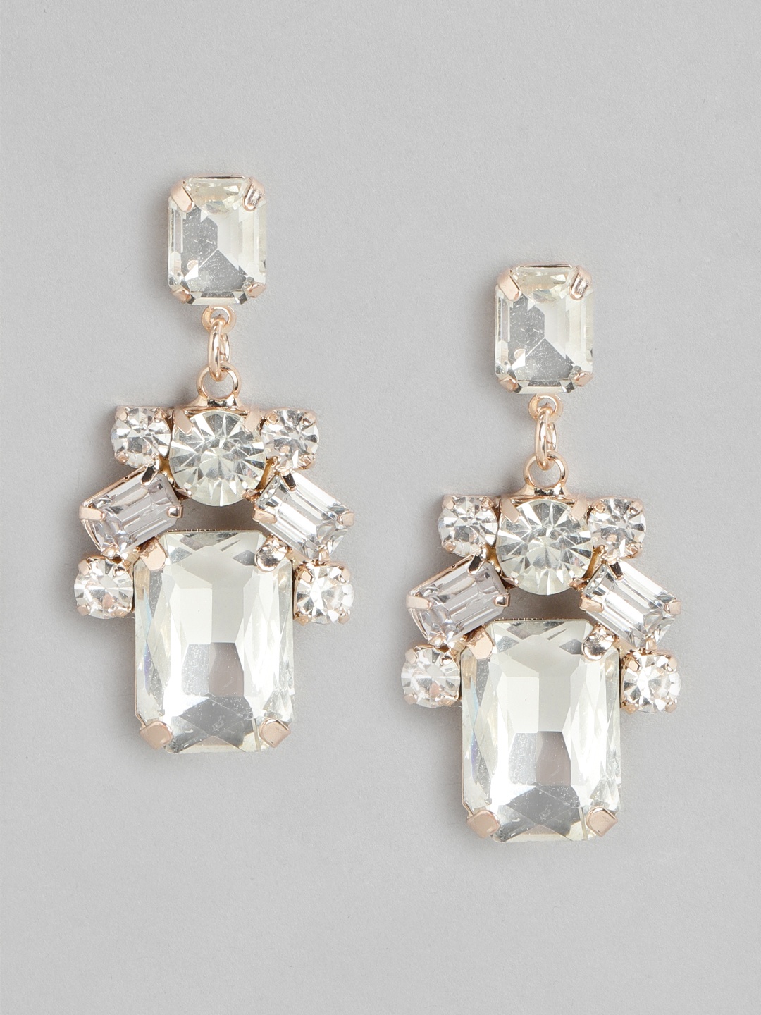 

Forever New Rose Gold-Plated Crystal Studded Square Drop Earrings, Silver