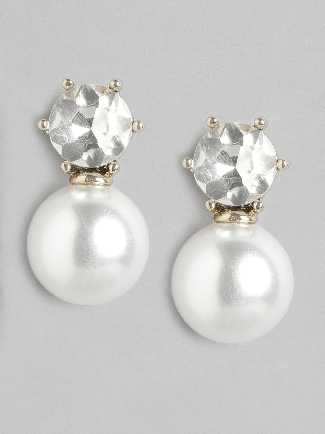

Forever New Gold-Plated Pearl & Crystal Studded Circular Studs Earrings, Silver