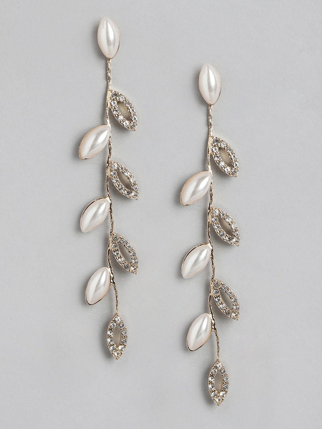 

Forever New Gold-Plated Crystal Studded Leaf Shaped Drop Earrings, Multi