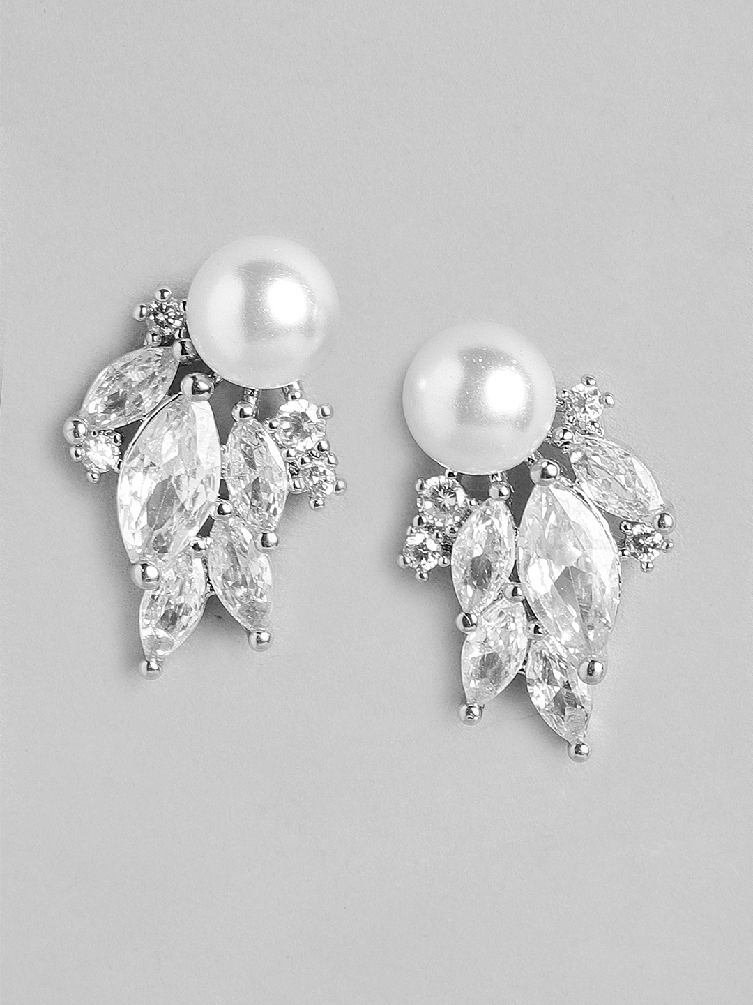 

Forever New Silver-Plated Crystal Studded Diamond Shaped Studs Earrings