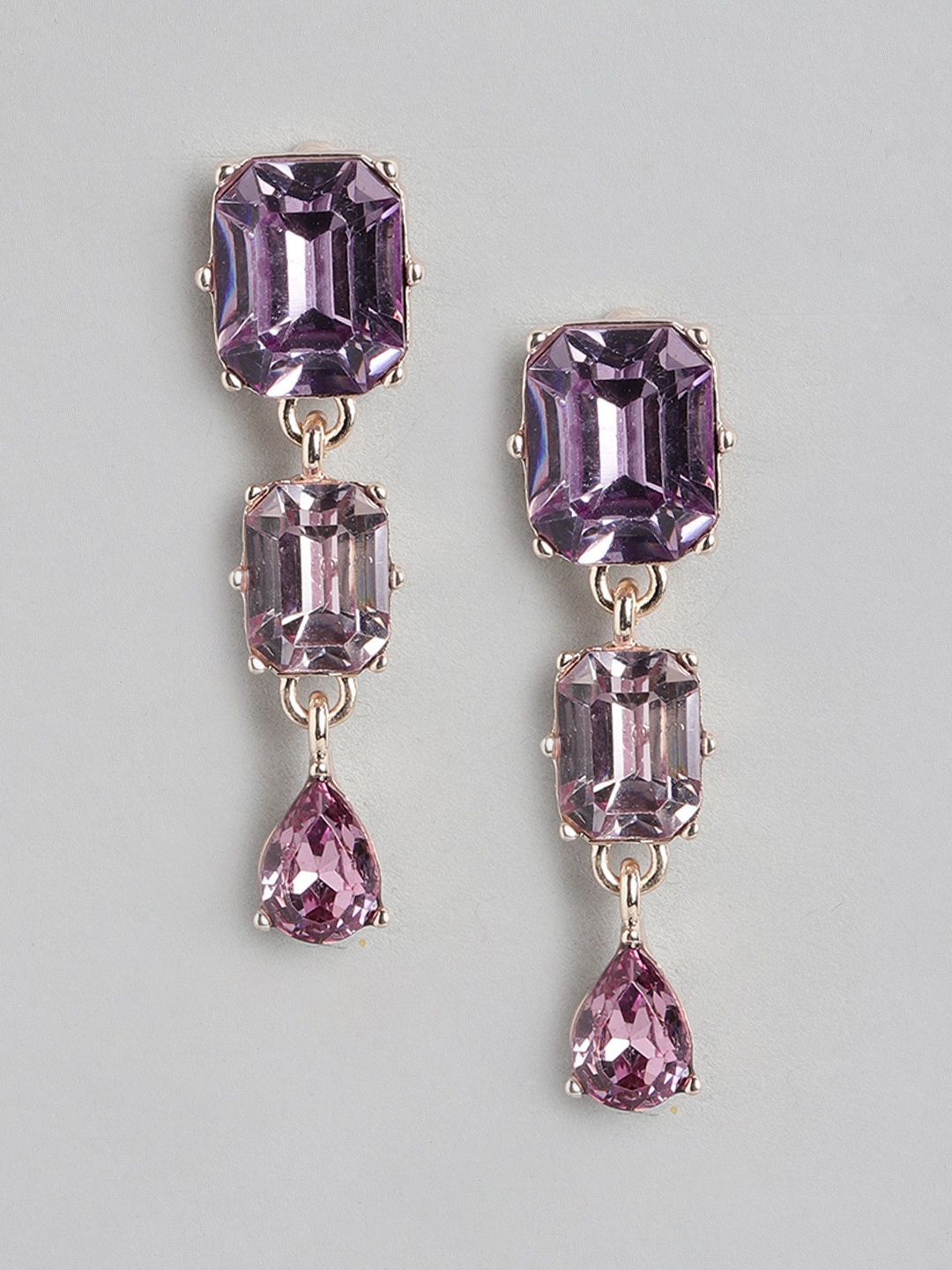 

Forever New Crystal Studded Teardrop Shaped Drop Earrings, Purple