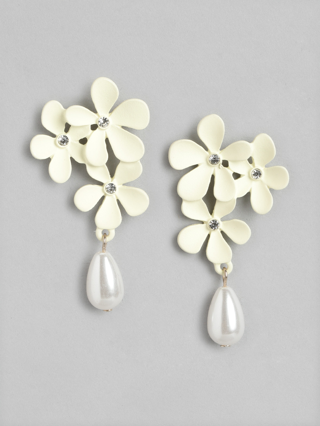 

Forever New Crystal Studded Floral Drop Earrings, White