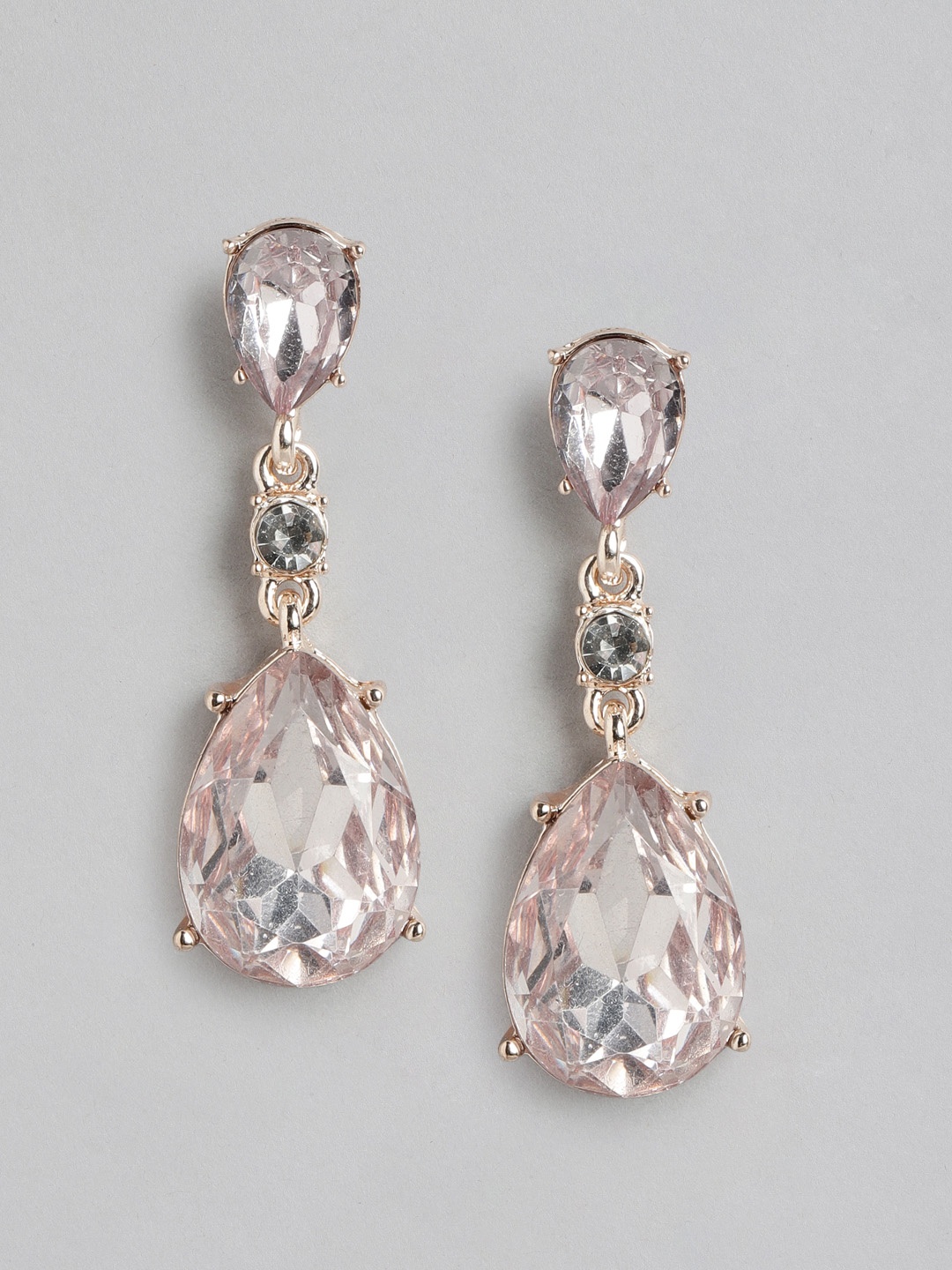 

Forever New Rose Gold-Plated Teardrop Shaped Crystral Studded Drop Earrings