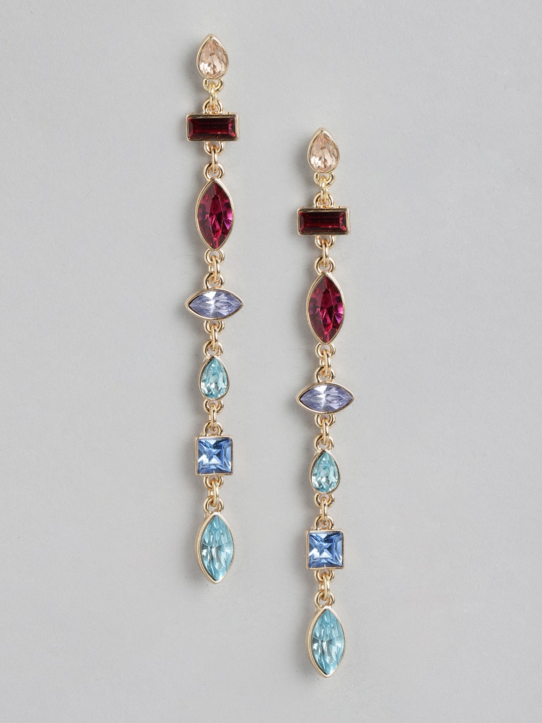 

Forever New Gold-Plated Crystal Studded Geometric Drop Earrings, Multi