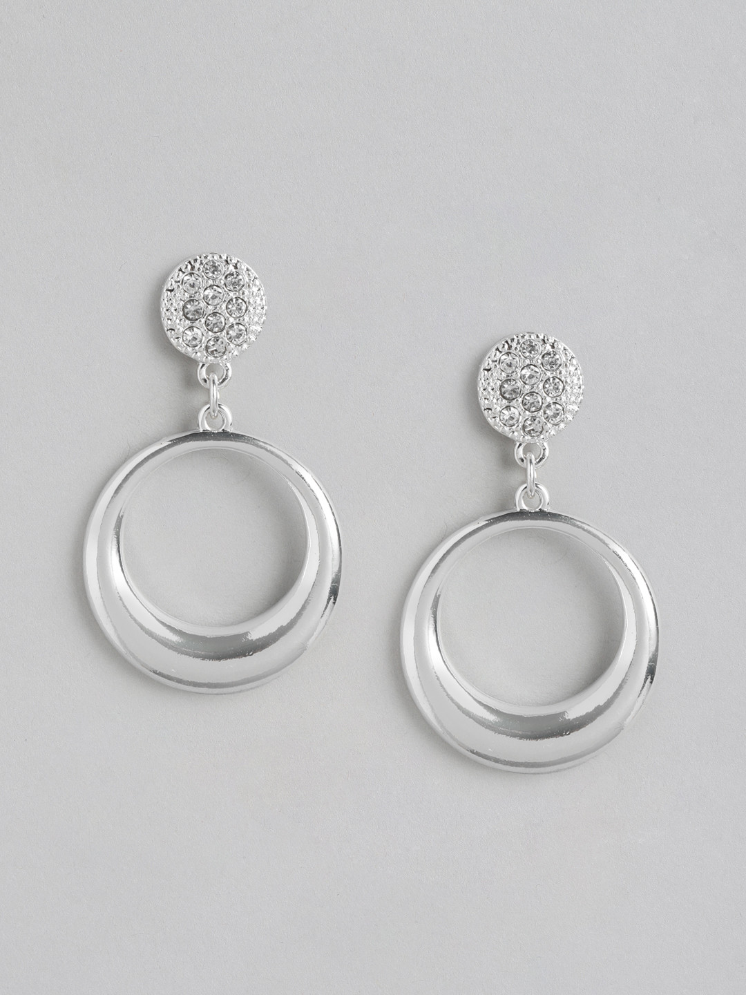 

Forever New Silver-Plated Crystal Studded Circular Drop Earrings