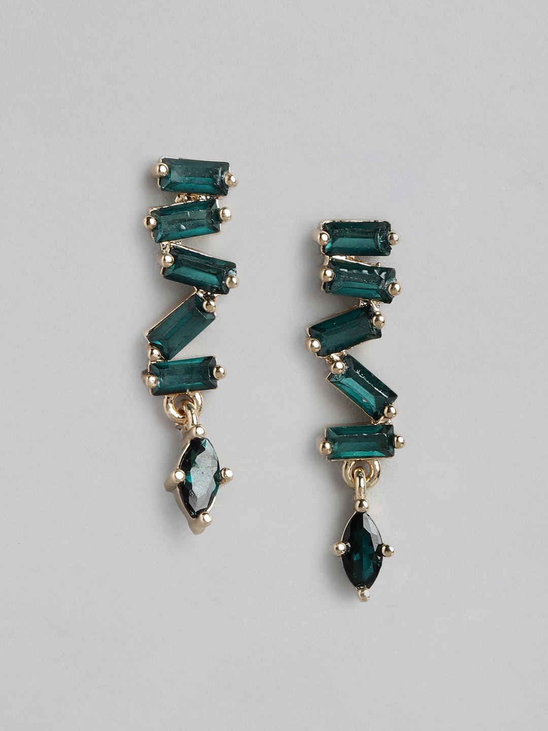 

Forever New CZ Studded Geometric Drop Earrings, Green
