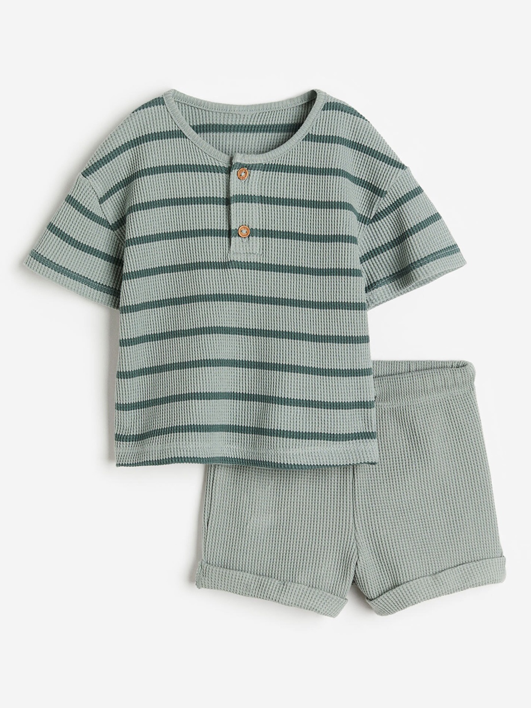 

H&M Boys 2-Piece Waffled Pure Cotton Set, Green