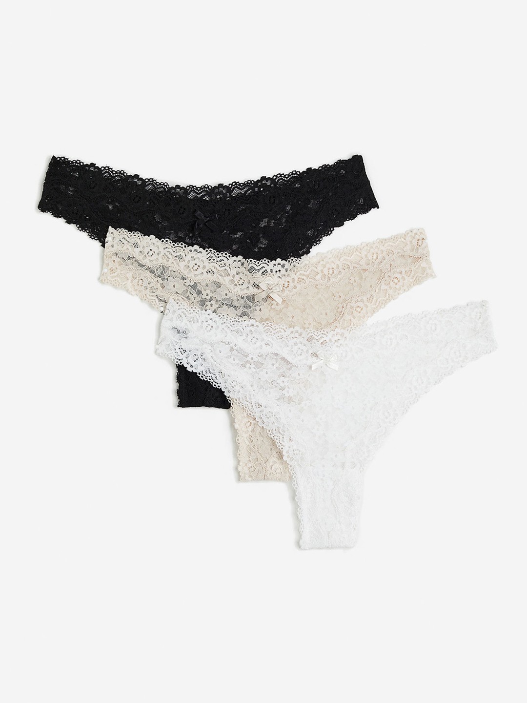 

H&M Women 3-Pack Lace Brazilian Briefs, Beige