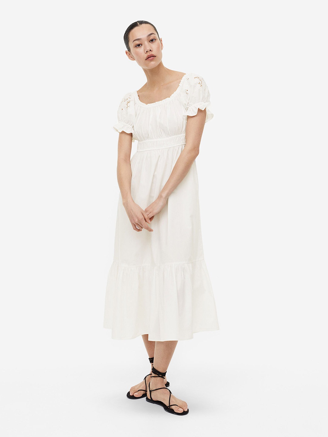 

H&M Off-The Shoulder Pure Cotton Dress, White