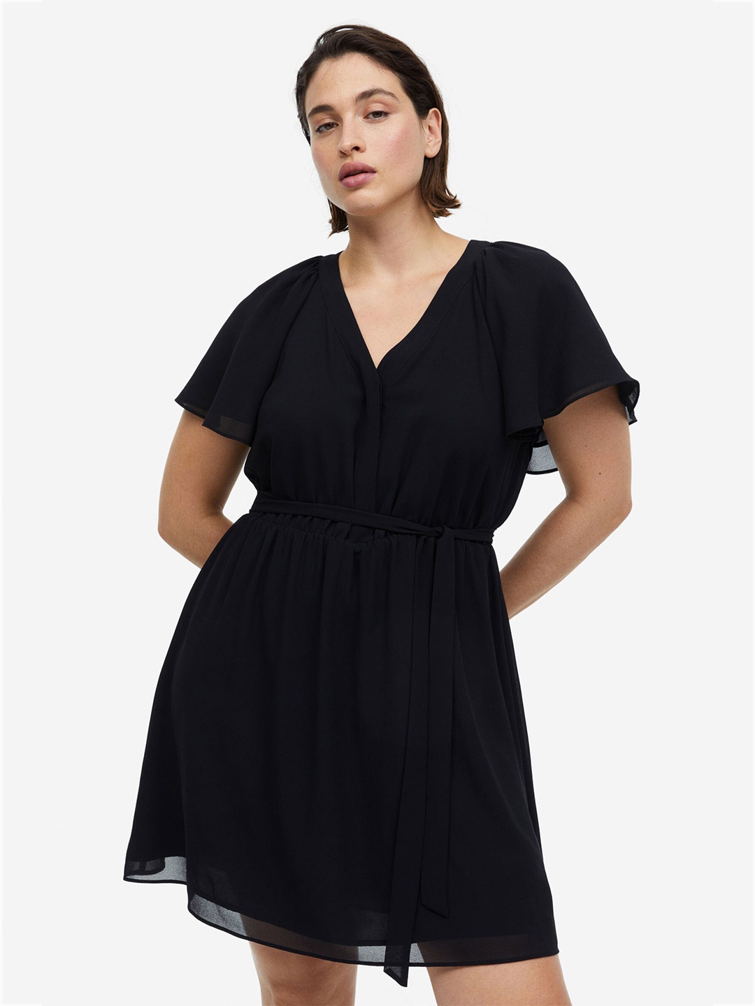 

H&M V-Neck Chiffon Dress, Black