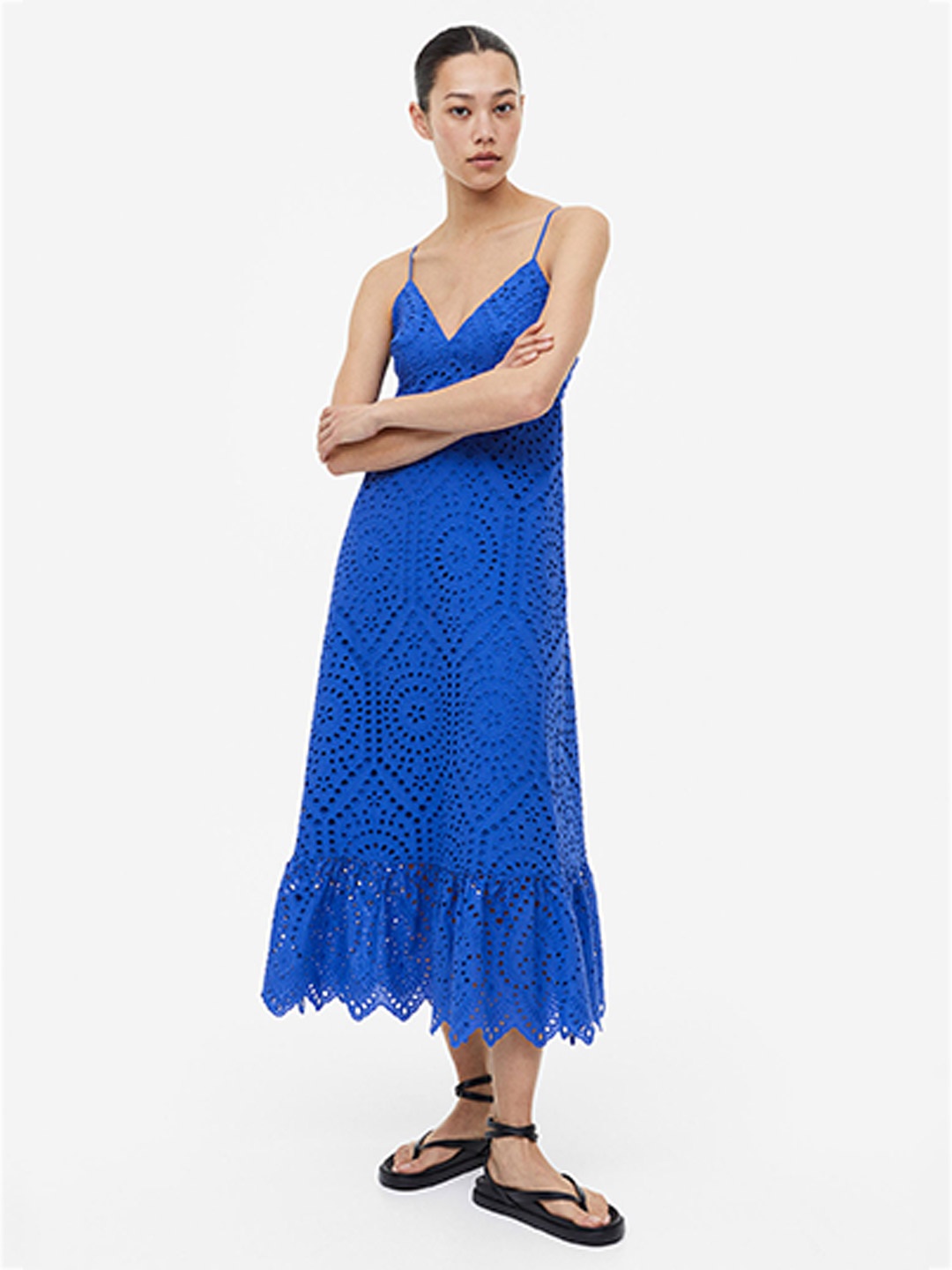 

H&M Broderie Anglaise Pure Cotton Dress, Blue