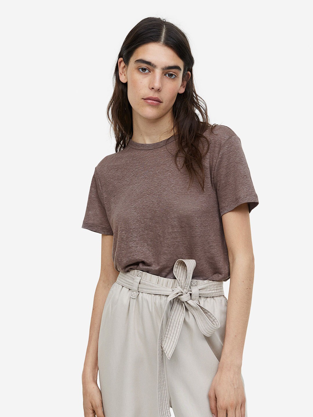 

H&M Pure Linen T-shirt, Brown
