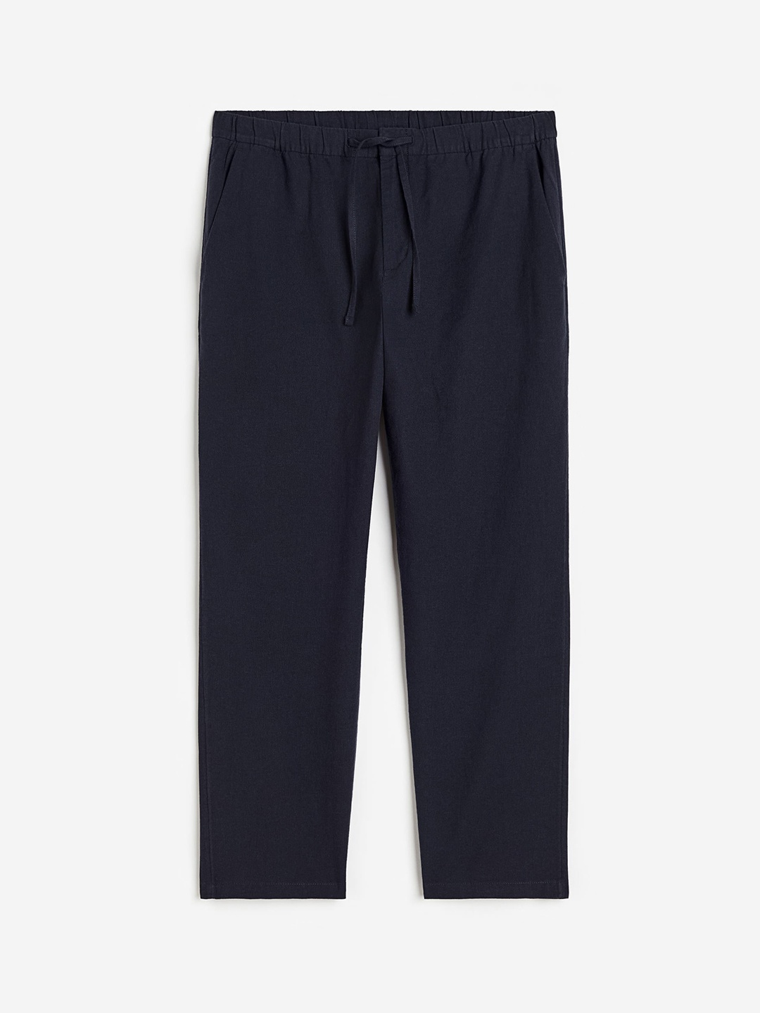 

H&M Men Regular Fit Linen-Blend Trousers, Blue