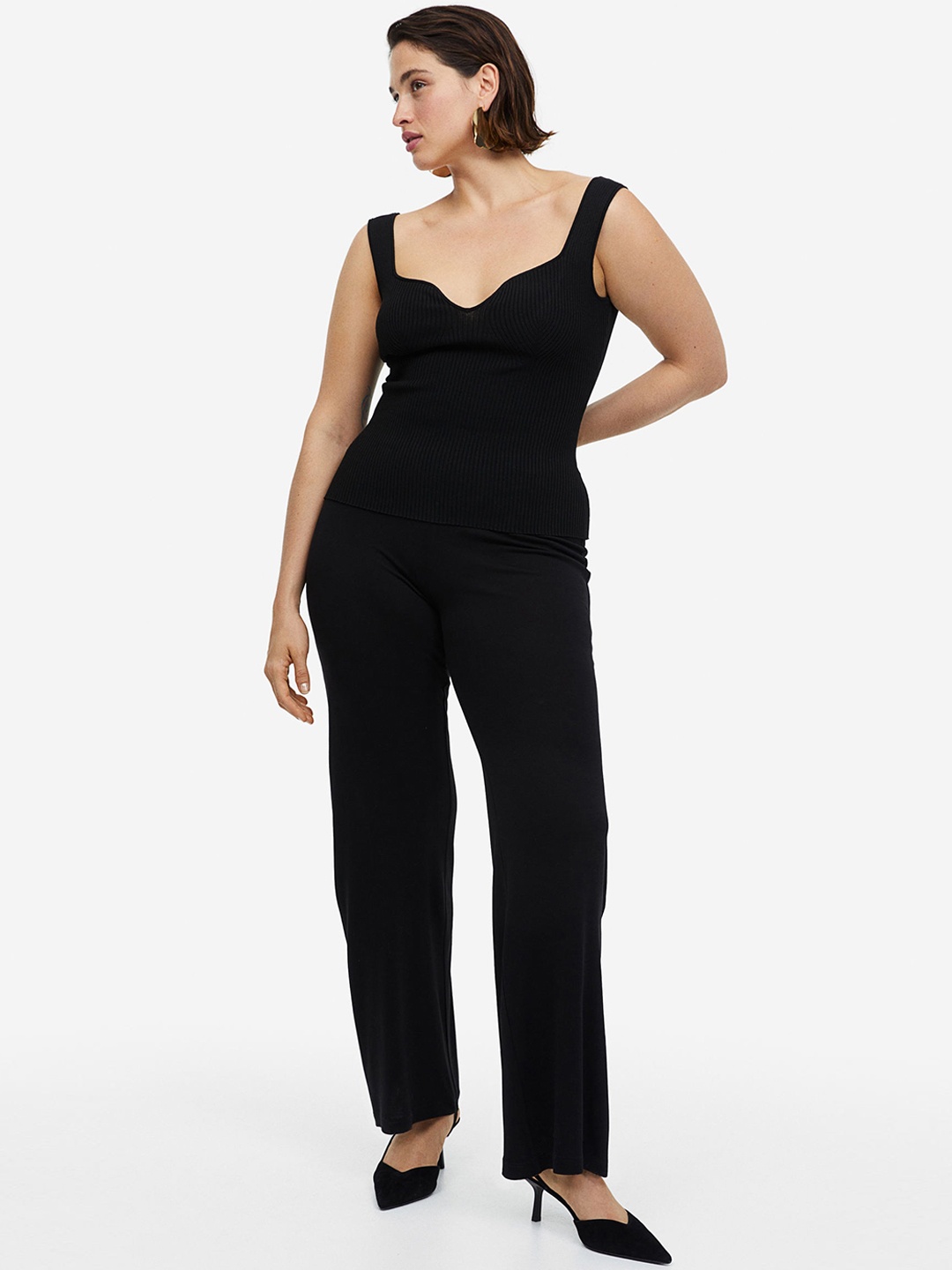 

H&M Cropped Jersey Trousers, Black