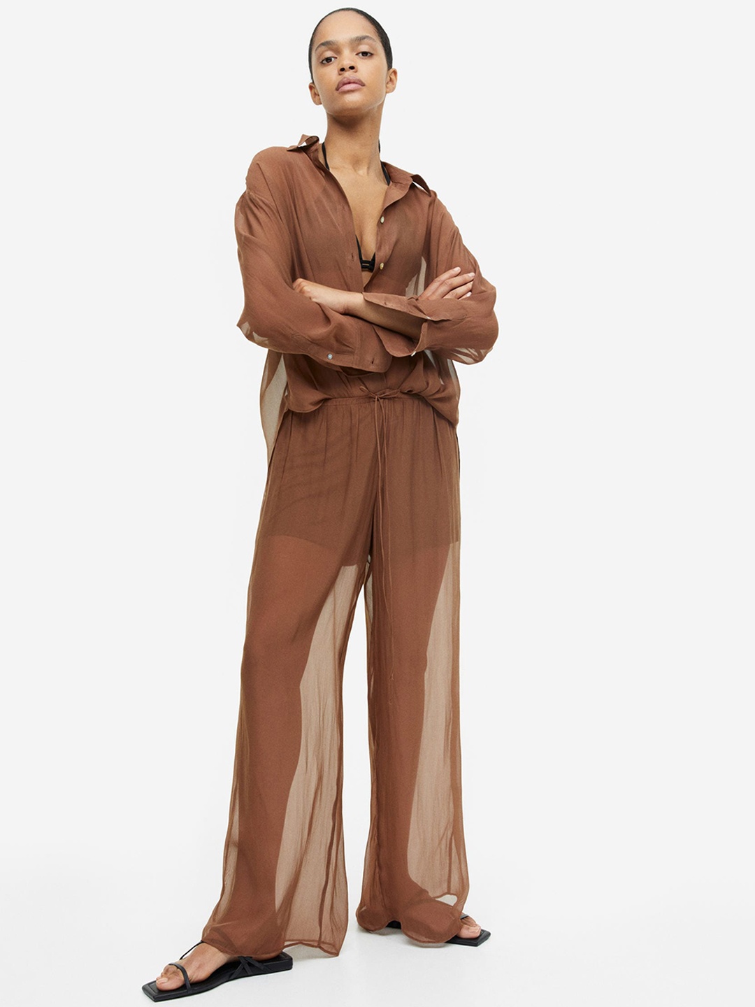 

H&M Wide Trousers, Brown