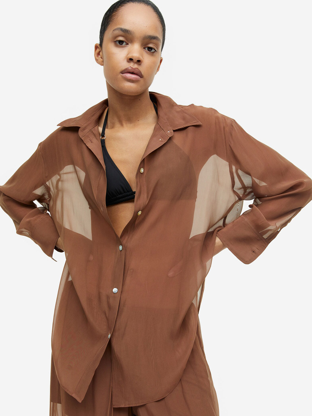 

H&M Sheer Blouse, Brown