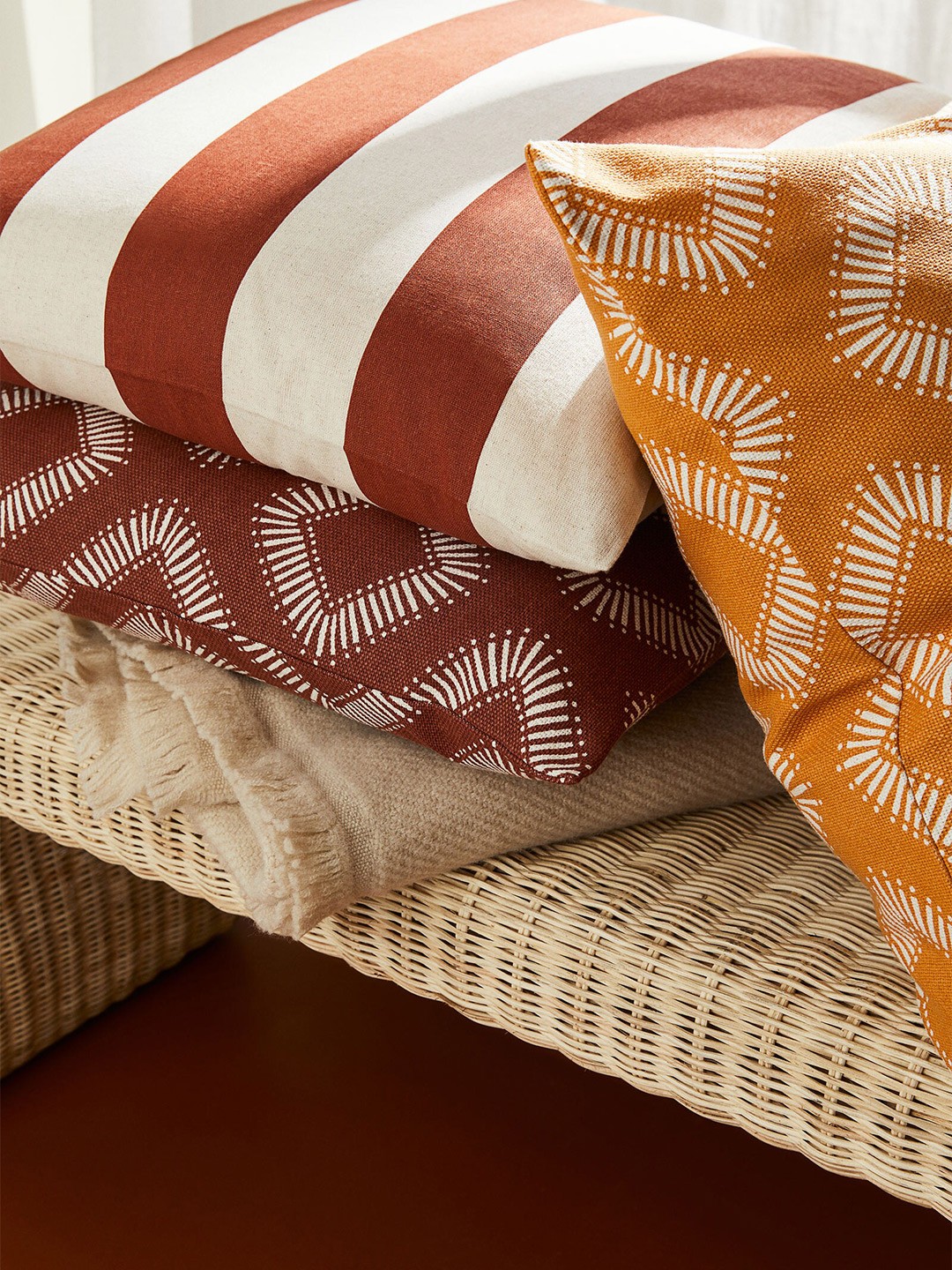 

H&M Rust Orange & White Striped Linen-Blend Cushion Cover