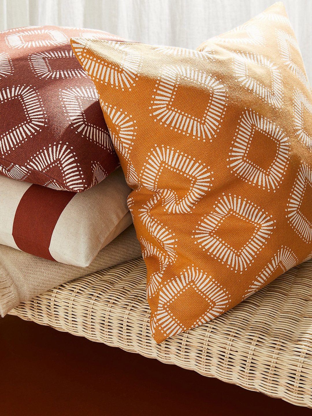 

H&M Yellow & White Pure Cotton Patterned Cushion Cover