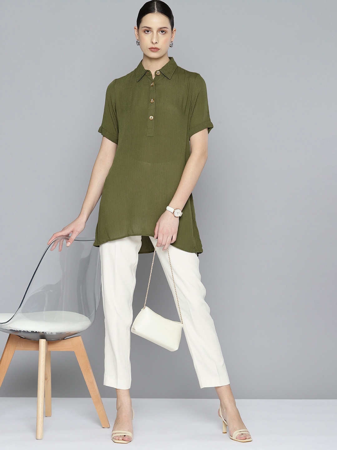 

Chemistry Solid Shirt Style Longline Top, Olive