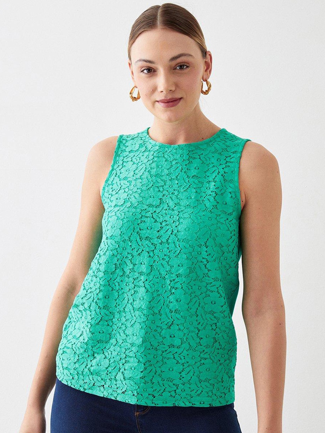 

DOROTHY PERKINS Floral Lace Top, Green