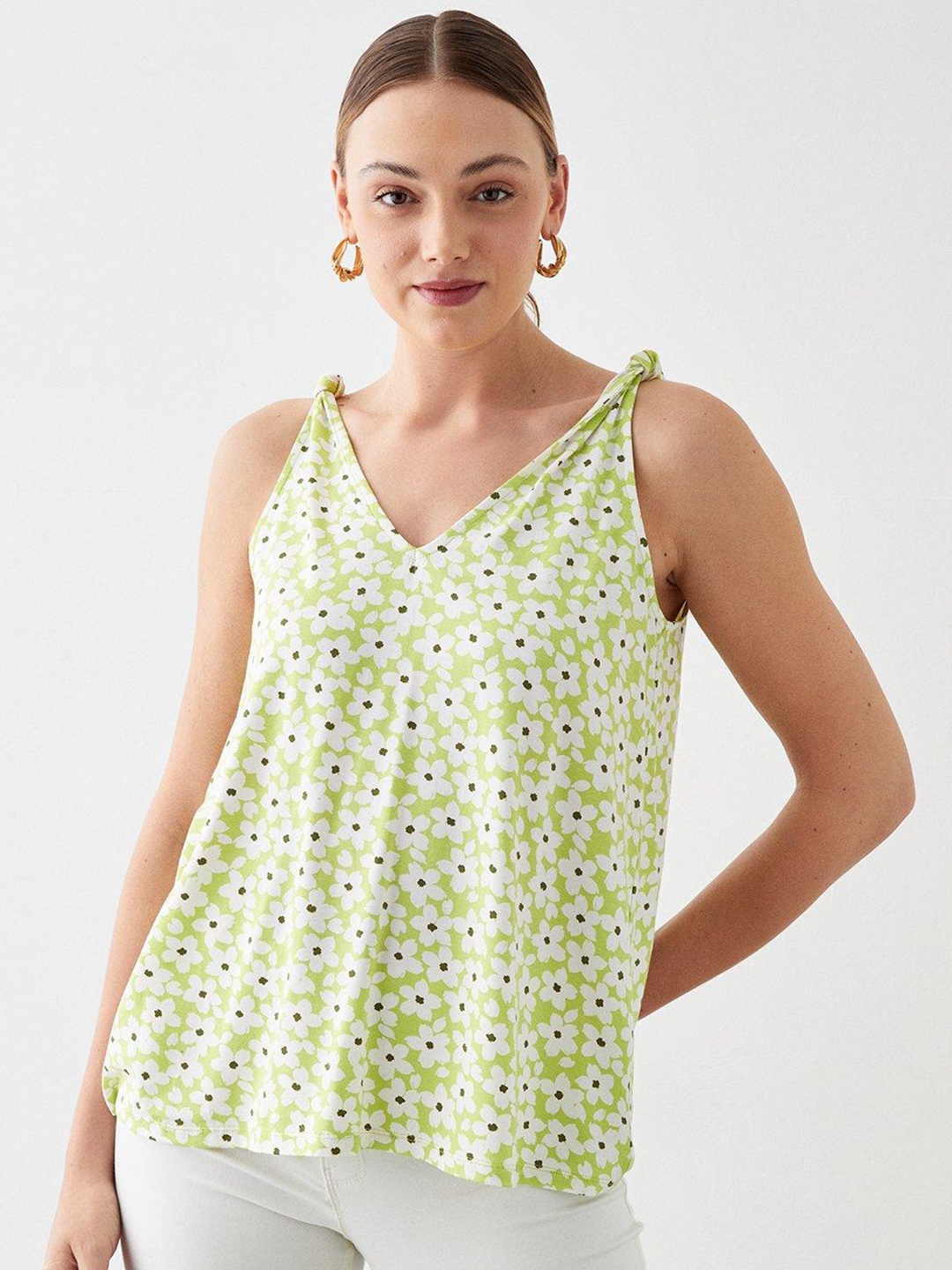 

DOROTHY PERKINS Floral Print Knot Detail Top, Green