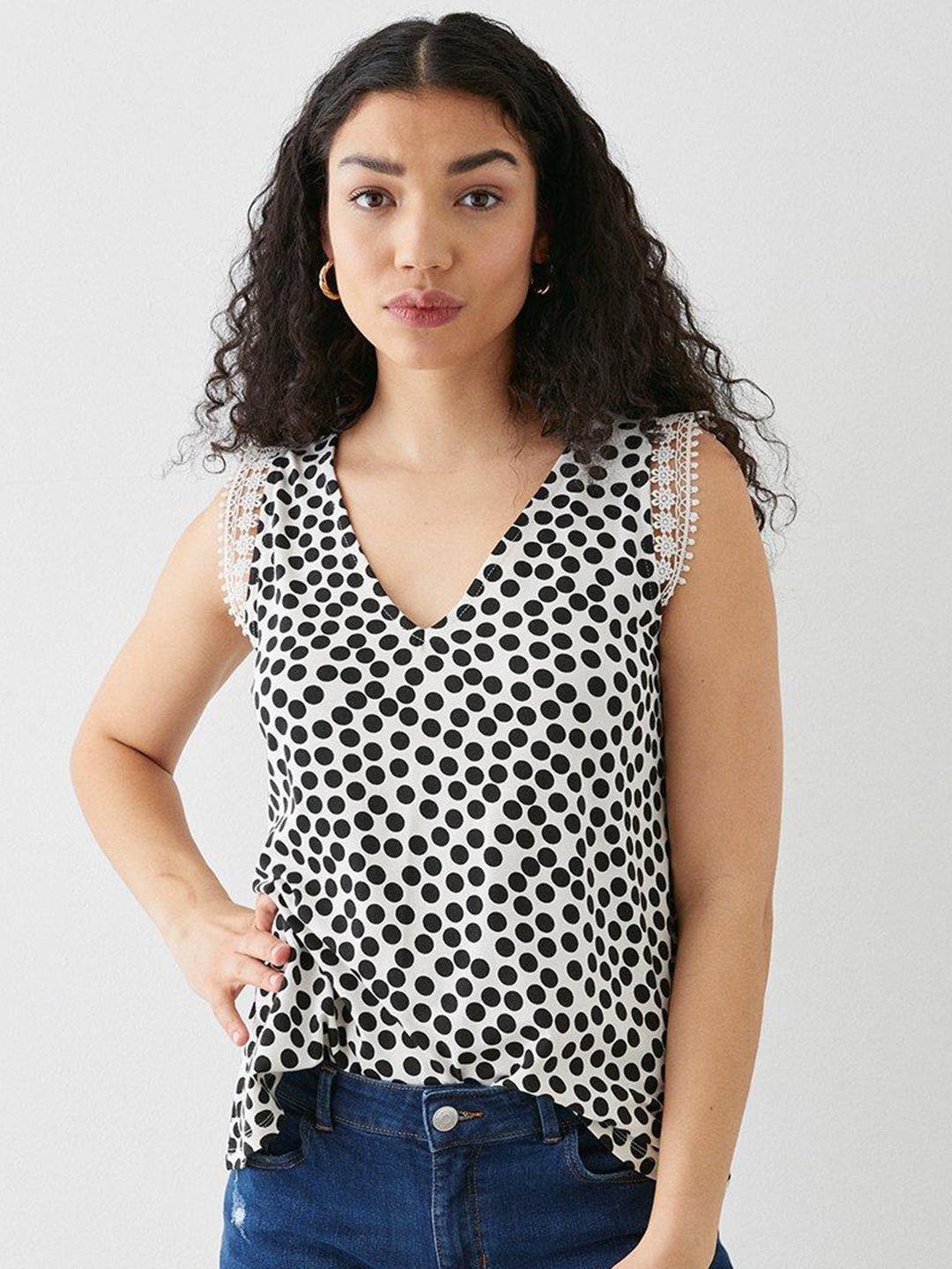 

DOROTHY PERKINS Polka Dot Print Top, White