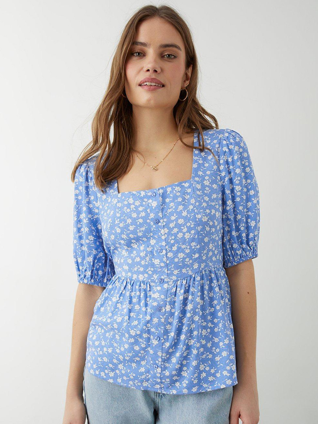 

DOROTHY PERKINS Floral Print Puff Sleeve Top, Blue