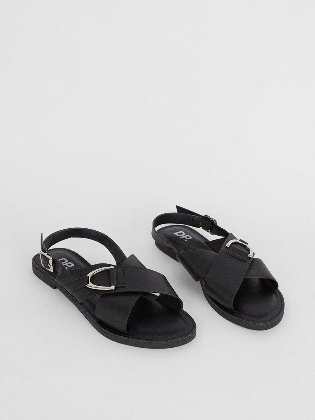 

DOROTHY PERKINS Women Open Toe Flats with Buckle Detail, Black