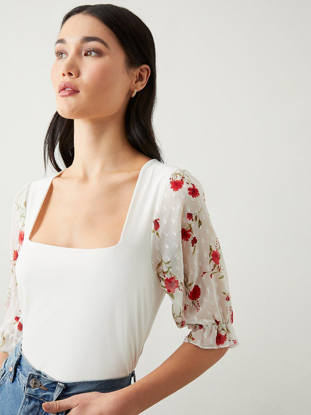 

DOROTHY PERKINS Square Neck Puff Sleeve Top, White