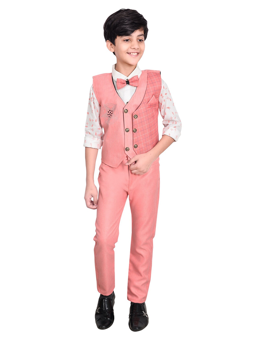 

BAESD Boys Printed Shirt With Trousers & Waistcoat, Pink