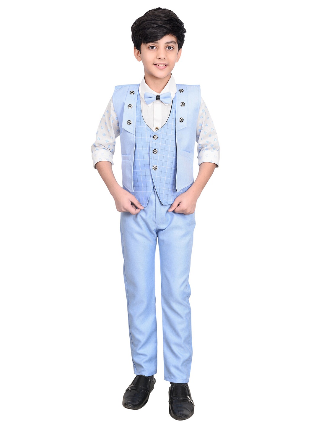 

BAESD Boys 3-Piece Checked Suit Set, Turquoise blue